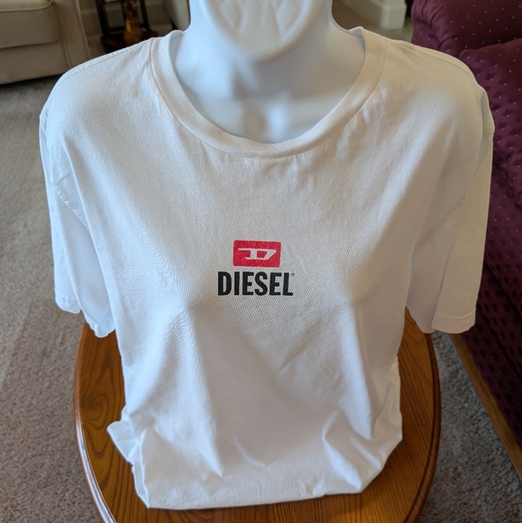 Diesel White T-Shirt with Logo, Size XL - Picture 1 of 6